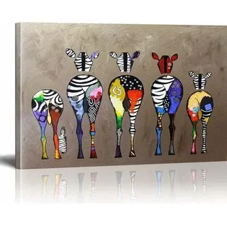 Banksy Toile Tableau Zebra Herd Colourful Rears Street Art Graffiti Toile Art Décor Impression Sur Toile Tableau Décoration Murale Salon Moderne N'Inclus Pas Cadre 40x50cm -