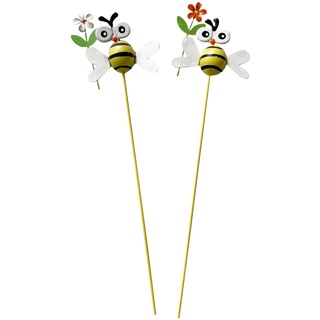 itsisa Blumenstecker Biene mit Blume 3D aus Metall (2er Set) - Frühlingsdeko, Pflanzstecker, Blumen Deko, Garten Deko