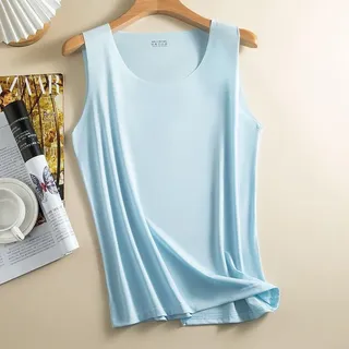 Damen Ice Silk Ärmelloses Tanktop Weste - schnell trocknend, hohe Dehnung, lockere Passform, einfarbig, Camisole für Sommer, O-Ausschnitt Sportweste (XL Blau)