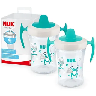 NUK Trainer Cup Trinklernbecher im praktischen Doppelpack, auslaufsicherer Becher mit weichem Trinkschnabel & ergonomischen Griffen, 6+ Monate, 230 ml, BPA-frei, petrol | 2 Stück