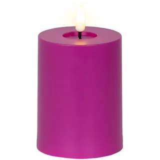 Lumineo LED Kerze mit Timerfunktion 7,5x12cm - Indoor & Outdoor - flackernde Flamme Effekt - Kunstkerze mit 6 Stunden Timer - Outdoorkerzen Tischkerzen Dekokerzen Stumpenkerzen - Lila Warmweiß
