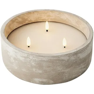 Lumineo Flammenlose LED Kerze 20x8cm Wachs Beton Timer dreiflammig Indoor Outdoor Wachskerze Tischkerze Dekokerze Timerfunktion Betonkerze Grau Warmweiß