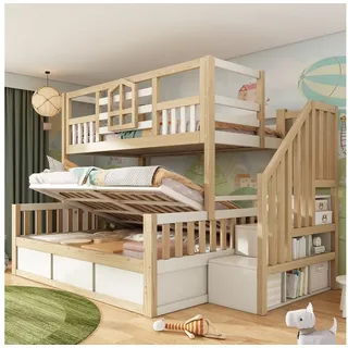 Flieks Etagenbett, Haus-Design Kinderbett 90x200cm mit Hydraulik-Unterbett 140x200cm 172 cm