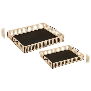 Atmosphera - 2er Set Tabletts Cosy, Metall und Rattan