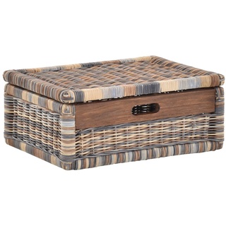 Krines Home Aufbewahrungskorb Flacher Korb mit Deckel Rattan geflochten Regalkorb Aufbewahrungsbox bunt