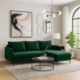 Sofello Ecksofa Schlafsofa Gruen mit Schlaffunktion Sofa Velour Samt mit Bettkasten und Stauraum - Grün