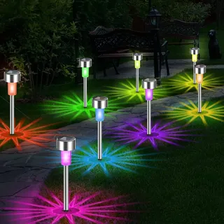 Fohil Solarleuchten für Garten 10 Stück LED Solar Gartenleuchten aus Edelstahl IP65 Wasserdichte Solarlampe für Außen, Terrasse, Rasen, Garten, Hof, Wege