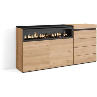 SKRAUT HOME Sideboard, Eiche, Holzwerkstoff, 157x75x35 cm, Schlafzimmer, Zimmer, Elektrokamin., Kommode mit Schubladen, Moderner Stil,