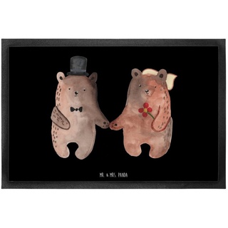 Fußmatte 60 x 90 cm Bär Heirat - Schwarz - Geschenk, Türmatte, Teddybär, Haust, Mr. & Mrs. Panda, Höhe: 0.3 mm, Robust & Dekorativ schwarz