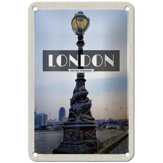Femer GmbH Metallschild Reise 12x18cm London United Kingdom Retro Poster Schild, (1 St), gewölbte Oberfläche, abgerundete Ecken, umgeschlagene Kanten