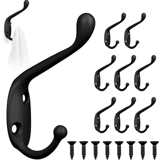 8 Stück Kleiderhaken Wand Wandhaken Schwarz, Metall Hacken Retro Garderobenhaken, Vintage Haken Schlüsselhaken, Dekorative Doppelhaken mit 16 Schrauben für Bad Küche Büro Badezimmer Einkaufszentrum
