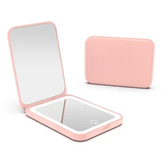 Kintion LED Taschenspiegel, 1X/3X Reisespiegel mit licht, Wiederaufladbarer Taschenspiegel, 3 Farbtemperatur Taschenspiegel Klappbar, Dimmbar, Kleine Handtaschenspiegel für Frauen als Geschenk, Rosa