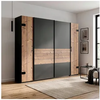 Lomadox Kleiderschrank SUNDERLAND-43 graphit grau Fichte Schwebetüren Industrial Design 272x208x65 cm grau