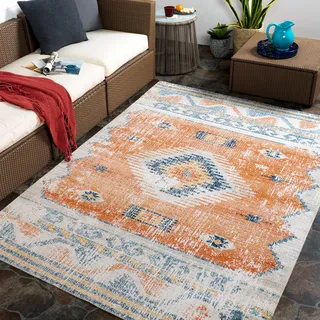livabliss BAGO Outdoor-Teppich 160 x 213 cm Rost/Blau