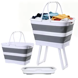Wäschekorb Mit Klappbaren Beinen, Stehender 26L Wäschekorb, Wäschebox Faltbar Mit Faltbaren Beinen Und Griffen, Wasserdicht & Platzsparend, Für Camping, Garten & Haushalt