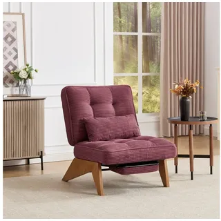 BlingBin Loungesessel Relaxsessel Polsterstuhl mit Fußstütze mit Lendenkissen und Holzbeinen (Ergonomischer Relaxsessel mit Massivholzbeinen, 1-St., Moderner verstellbarer rückenfreier Loungesessel aus Stoff), Relaxsessel aus Stoff für Wohnzimmer/Schlafzimmer/Studierzimmer rot