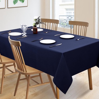 Hihoddy Waffel-Tischdecke Wasserabweisend Abwaschbar Tischdecken Jacquard Tischtuch, Navy blau, 137x137