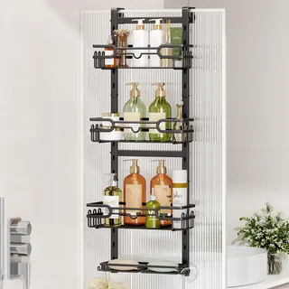 HapiRm Duschablage zum Hängen Hängeregal Dusche - Duschregal zum Hängen Einstellbar mit 4 Duschkorb, Duschablage Dusch Hängeregal mit Seifenschale und Haken, Duschablage über der Tür Badezimmer