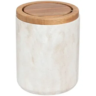5five – Mini-Tischabfalleimer – Beige Marmoroptik, Holzdeckel – Durchmesser 11,9 x Höhe 15,8 cm – Für Bad, Küche, Büro