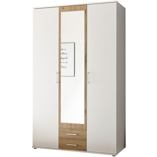 Schlafkontor Hanau Kleiderschrank + Spiegel Holzwerkstoff Melamin 3 Türen 120x196x54 cm - Weiß/Artisan Eiche - 120