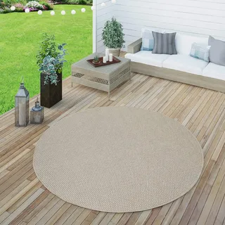 Paco Home In- & Outdoor Teppich wetterfest für Garten, Terrasse & Balkon flachgewebt in Moderner Sisaloptik einfarbig pflegeleicht & UV-beständig Beige, Grösse:Ø 160 cm Rund