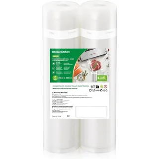 Bonsenkitchen Vakuumrollen 2 Rollen 28x600cm Vakuumierfolie | Profi Vakuumbeutel für Vakuumierer & Lebensmittel Vakuumiergerät, BPA-frei, Kochfest und Sous Vide Gefrierbeutel, VB3207