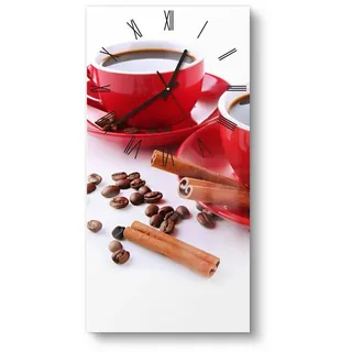DEQORI Wanduhr 'Kaffeetassen Duett' (Glas Glasuhr modern Wand Uhr Design Küchenuhr) rot