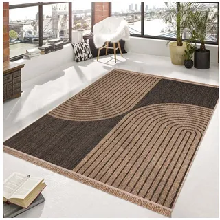 TaraCarpet Teppich Outdoor & Indoor Teppich wetterfest Borneo Premium Sisal-Jute-Optik, rechteckig, Höhe: 7 mm, Balkon Terrasse Wintergarten Welle anthr. Wohnzimmer Esszimmer 240X340 schwarz 240 cm x 340 cm x 7 mm