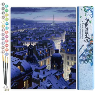 Figured'Art Malen Nach Zahlen Erwachsene Dächer in Paris - Paint by Numbers Basteln DIY Bastelset 40x50cm ohne Holzrahmen