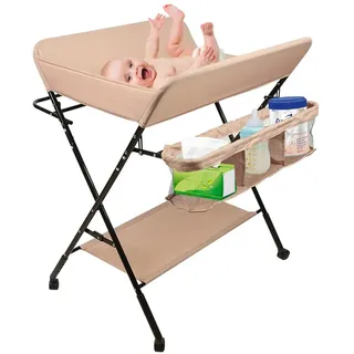 Wickelstation für Baby, Wickeltisch, faltbar, tragbar, Wickeltisch, faltbar, tragbar, mit Aufbewahrungskorb, maximale Belastung von 25 kg, 80 x 66 x 98 cm (Rosa)