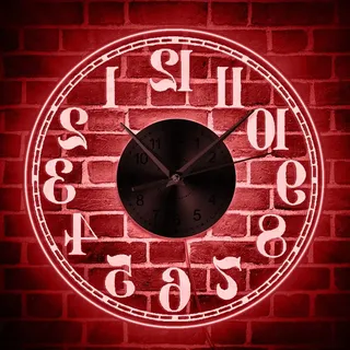 ELD Rückwärts Wanduhr mit LED-Hintergrundbeleuchtung Leuchtende Rückwärtsuhr Wanduhr Beleuchtung Home Decor Zeitmesser Streiche und Gags Geschenk Kunst Wanduhren Uhren
