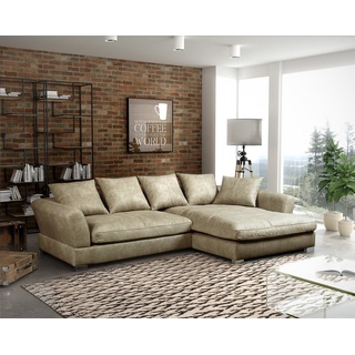 Fun Möbel Ecksofa Couchgarnitur TIZIAN L-Form in Wildlederoptik-Beige / Ottomane Rechts oder Links, N/A 1 Teile, 5 x Rückenkissen beige