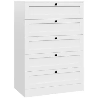 HOMECHO Kommode, Weiß mit 5 Schubladen, Modern Sideboard für Wohnzimmer, Holz weiß