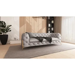 s-style möbel Chesterfield Couch Samt 3-Sitzer Grau
