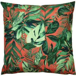 furn. Psychedelic Jungle Polyester Gefülltes Kissen – Wasserabweisend Bunt Tropical Blatt Outdoor Dekoratives Kissen (Koralle - 43x43cm)