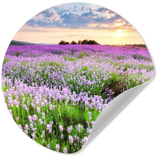 MuchoWow Wandsticker Blumen - Lavendel - Lila - Himmel - Sonnenuntergang - Wiese - Natur (1 St), Wandtattoo Selbstklebend, Wohnzimmer Deko Aufkleber, 30x30 cm bunt 30 cm x 30 cm x 0.1 cm