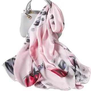 LumiSyne Seidenschal Damen Blume Gedruckt Muster Mode Eleganten Stil Warme Weich Seidentuch Lange Halstücher Sonnencreme Stola Ganzjährig - 180cm x 90cm