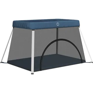 vidaXL Baby Laufstall mit Matratze Faltbar Reisebett Laufgitter Schutzgitter Absperrgitter Krabbelgitter Spielstall Babybett Marineblau Leinenstoff