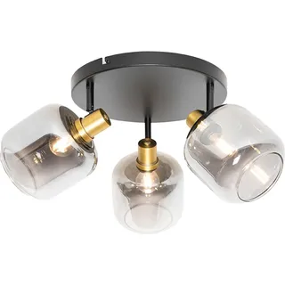 QAZQA Zuzanna 3-flg. Deckenspot Schwarz mit Gold/Rauchglas