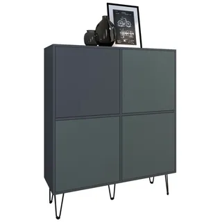 Vladon Highboard Havana V2 (Sideboard mit 4 Türen und 8 geschlossenen Fächern, Kommode, Made in Germany), Anthrazit matt / Fjord Grün (104 x 124 x 35 cm) grün