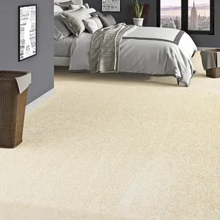 OTTO home Teppichboden OTTO HOME "Rava, Velours, Gesamthöhe 16 mm", beige (creme), B:400cm L:250cm, Kunstfaser, Teppiche, Uni Farben, Breite 400 cm, weich, strapazierfähig, Wohnzimmer