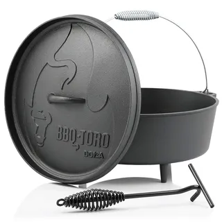 BBQ-Toro Dutch Oven Alpha Serie | 10,7 Liter (DO12A), Topf mit Füße | bereits eingebrannt - preseasoned | Gusseisen Kochtopf | Bräter mit Deckelheber