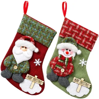BIVYAX 2 Paar Weihnachtsstrumpf, Nikolausstiefel zum Befüllen, Weihnachtssocken Kamin zum Aufhängen, Deko für Weihnachten