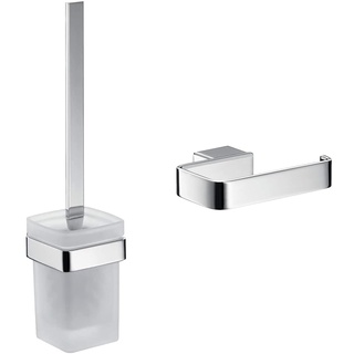Emco LOFT WC-Bürstengarnitur, Toilettenbürste mit Halterung und Griff & LOFT Papierhalter ohne Deckel, eleganter Toilettenpapierhalter zum Schrauben aus Aluminium