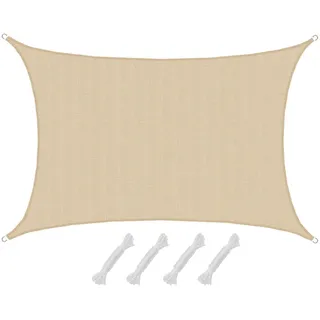 AMANKA Sonnensegel 4x6 HDPE Rechteckig Sonnenschutz Überdachung Garten Balkon Beige
