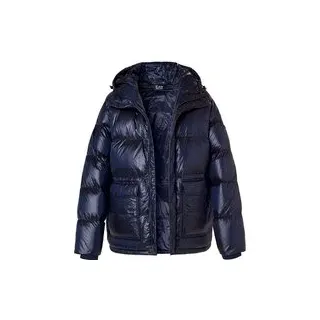 EA7 Herren Daunenjacke blau Mikrofaser unifarben, blau, Herbst/Winter 2024/2025