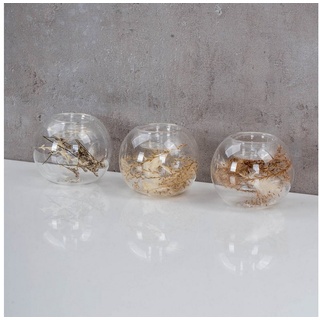 Levandeo® Dekoobjekt, 3er Set Teelichthalter Glaskugel Blumen Bohodeko Kerzenständer