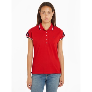 Poloshirt TOMMY HILFIGER "REG STRIPE SLV POLO CAP SLEEVE" Gr. S (36), rot (fierce red) Damen Shirts Jersey