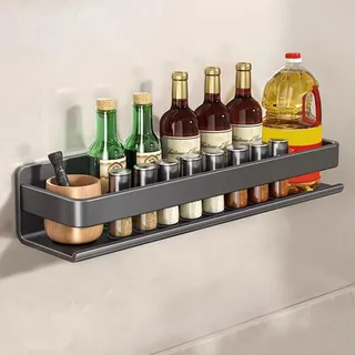Nexoria Gewürzregal, Gewürzregal Wand Ohne Bohren Küchenregal Ohne Bohren Küchenregal Hängend Mit Haken Edelstahl Küchenhalterung Gewürzhalter Organizer Hängend Küchenregal Wand für Küche (A, 40cm)