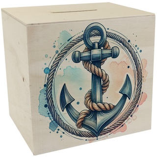 Anker mit Seil Spardose aus Holz Schiff Nautik Marine Segeln Maritime Spardose aus Holz Anker Seil für Freunde des Meeres
